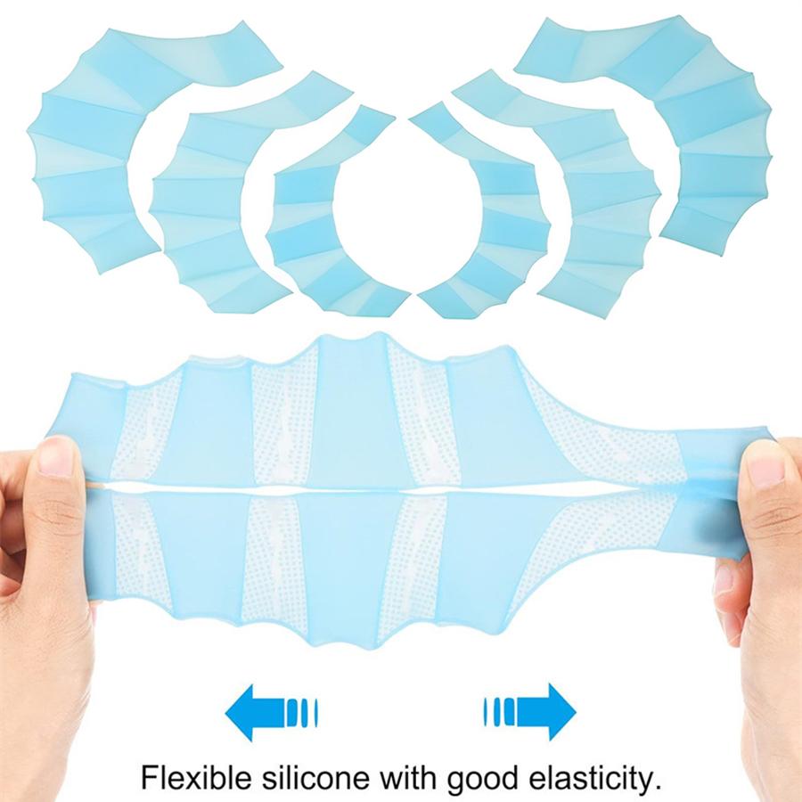 3Sizes Available Blue Silicone Swimming Hand Webbed Gloves Freestyle Finger Flippers Auxiliary Training Equipment Swimming Aids