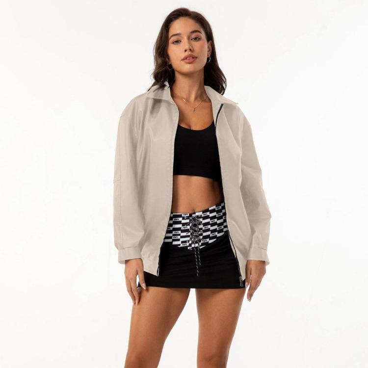 Women Fashion Slim Fit Pu Leather Jacket Long Sleeve Lapel Collar Zipper Coat for Fall Winter