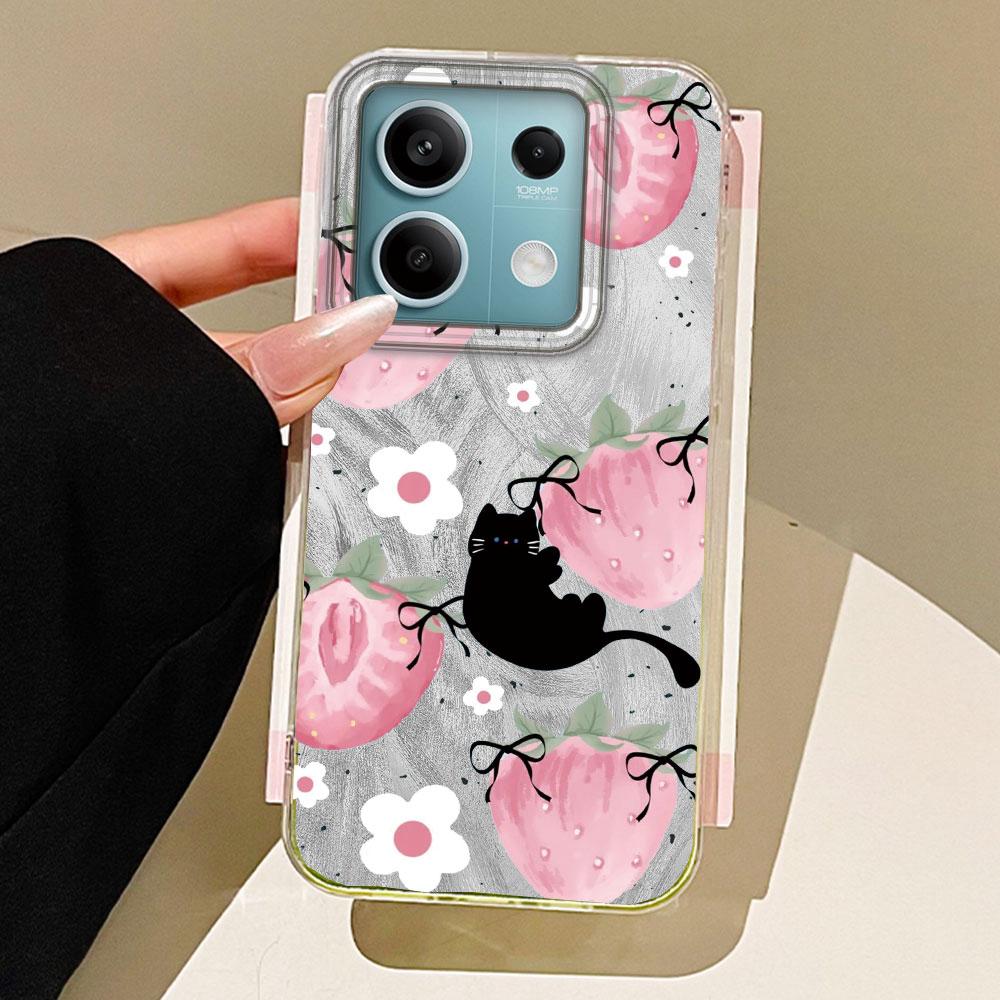 Pink Fruit Cherry Butterfly Feather Texture Phone Case for Xiaomi Mi 13T 14T Pro 11 Lite NE 5G Couple Shell Silicone Bags Cover