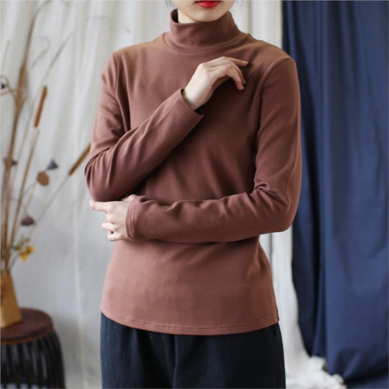 Johnature Dámská ležérní bavlněná trička jednobarevná s dlouhým rukávem, měkká, hřejivá, podzimní, teplé oblečení, podzimní dámská trička