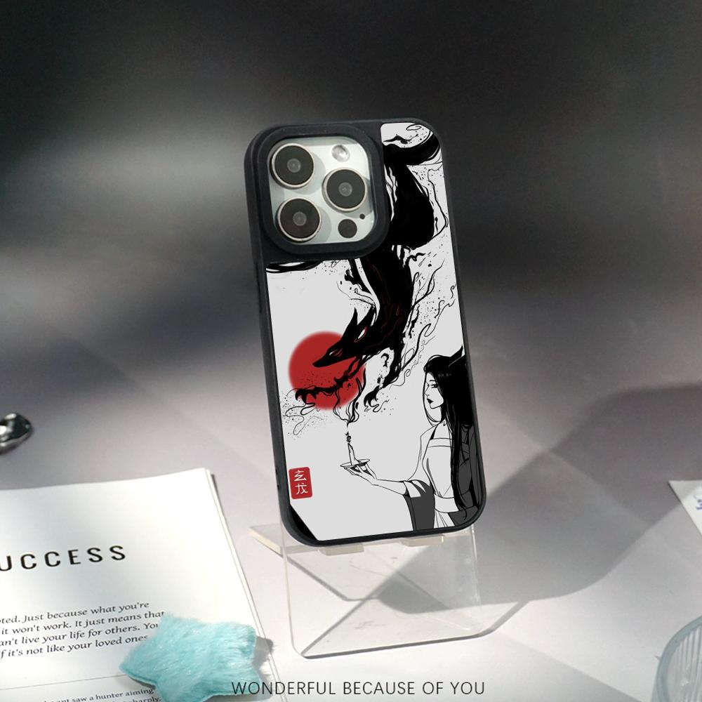 Nine-tailed fox art fashion design Phone Case for iPhone 17 16 e 15 14 13 12 Pro Max Sheepskin Silver-edged protective case