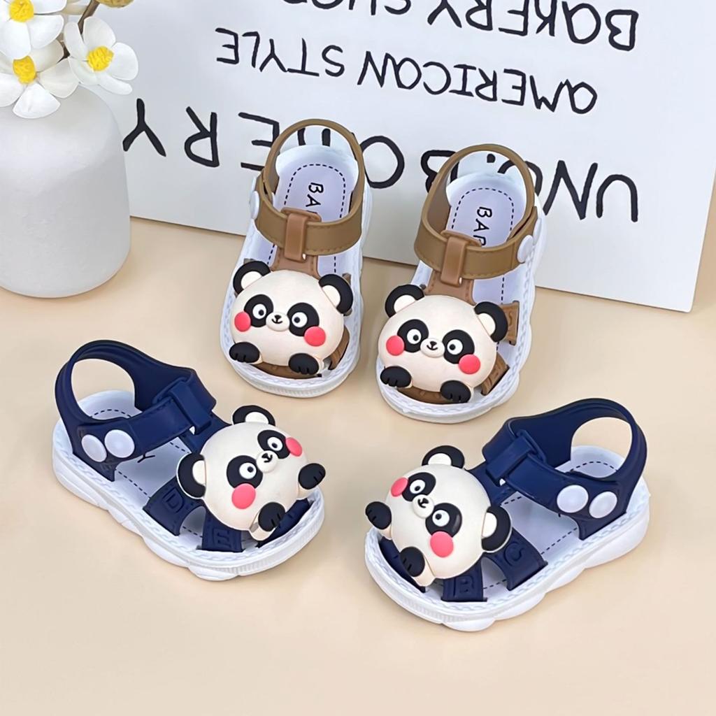 Summer new cartoon panda sandals for boys and girls, non-slip toddler closed-toe shoes for baby boys