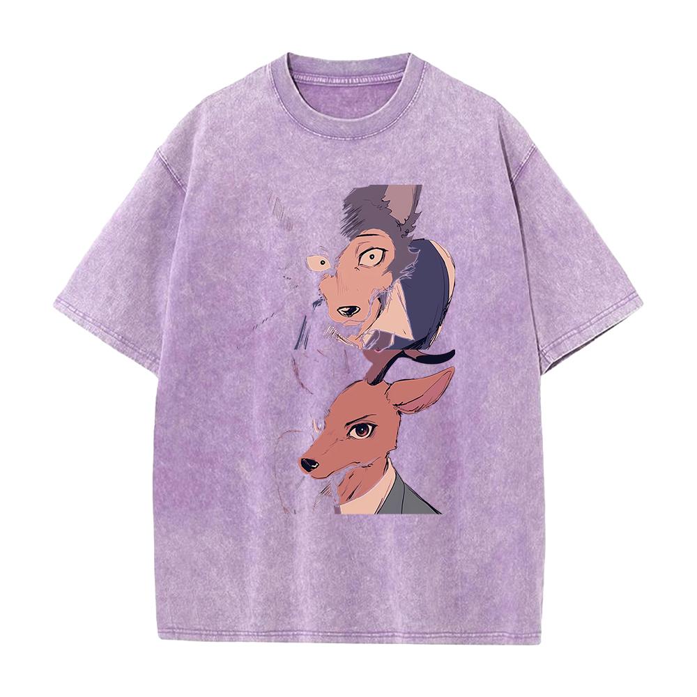 Hot Anime BEASTARS Legoshi Rouis Abbigliamento Uomo Donna T-shirt Casual Cotone Lavato T-shirt Retro Oversize T-shirt Harajuku