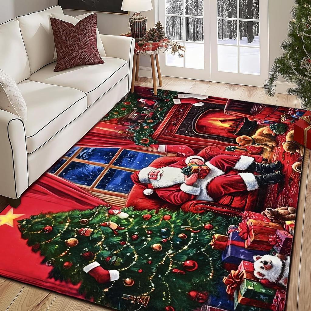 hristmas Rugs for Living Room Carpet Santa Claus Non Slip Washable Rugs for Bedroom Living Room Winter Carpet for Dining Room