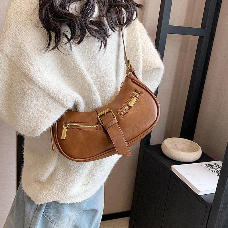 

Однотонная женская сумка через плечо из мягкой полиуретановой ткани с внутренним карманом на молнии, высококачественная модная сумка-полумесяц