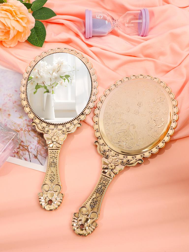 Miroir de maquillage de style classique miroir Miroirs dorés Miroir de maquillage à main manche Grande quantité peut être personnalisé