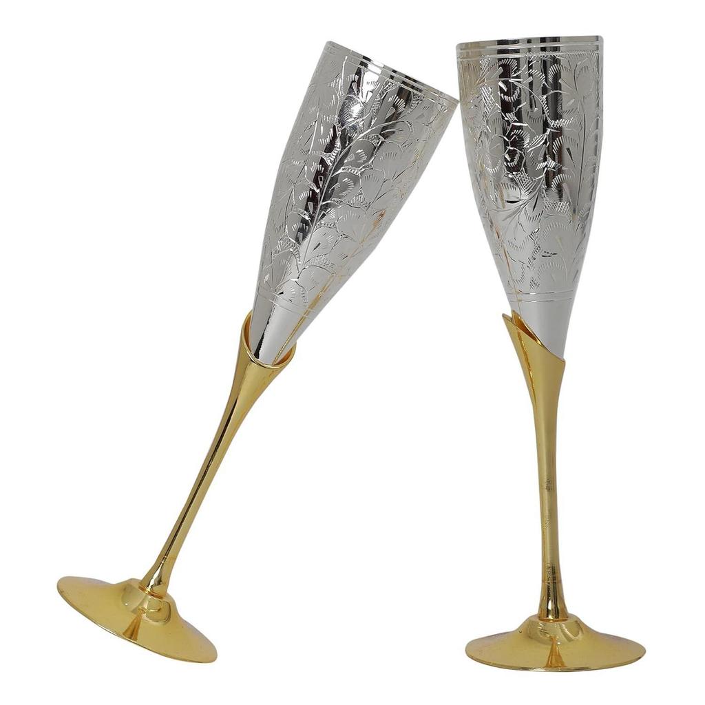 German Silver Wine Glass/Wine Goblet Set of 2 Pieces Glass | Happy Birthday Box with Carry Bag