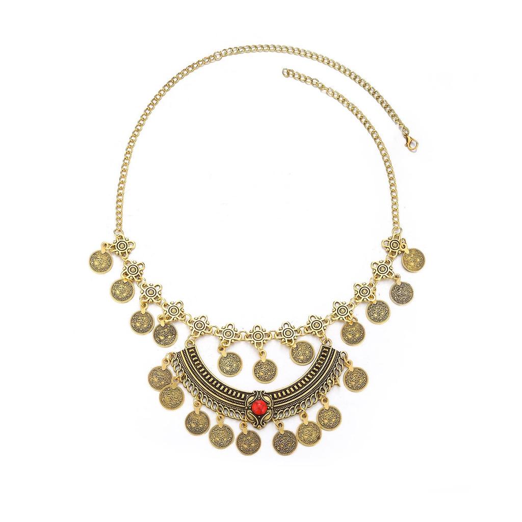 Bohemian Exotic Rhinestone Tassel Necklace & Earrings Set In Antiqued Alloy