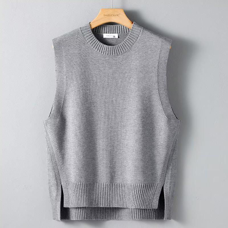 Pánská zimní pletená vesta bez rukávů: Trendy, Volný střih s rozparky, Pulovr s kulatým výstřihem, Ideální pro vrstvení.