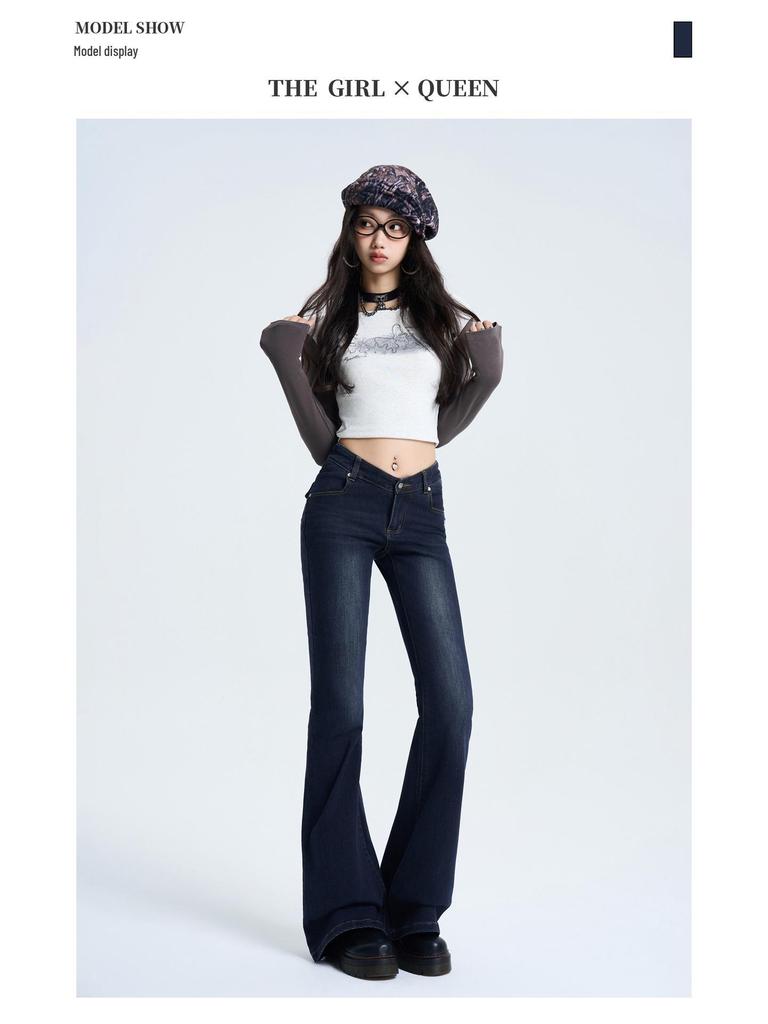 Jeans a zampa retro a vita a V da donna 2025 - Pantaloni a zampa a vita bassa trendy