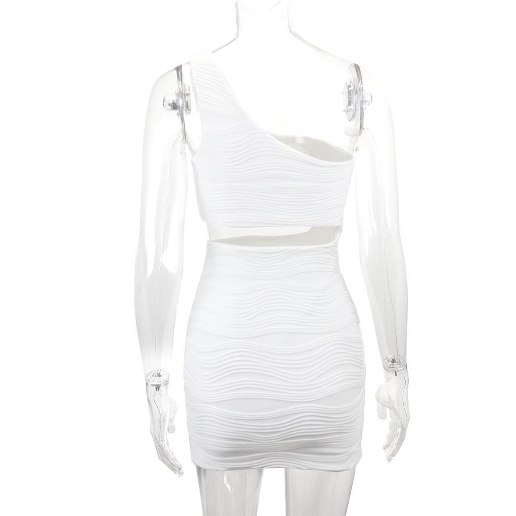 Women's Water Ripple One-Shoulder Cutout Dress - European & American Style 2025