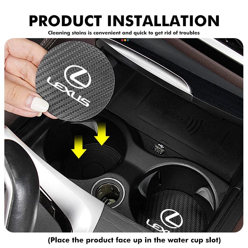 2Pcs Car Coaster Water Cup Anti-slip Pad Mat For Lexus UX250h RX450h RX300 GX470 CT200h RX400h NX300h RX350 AEJ1