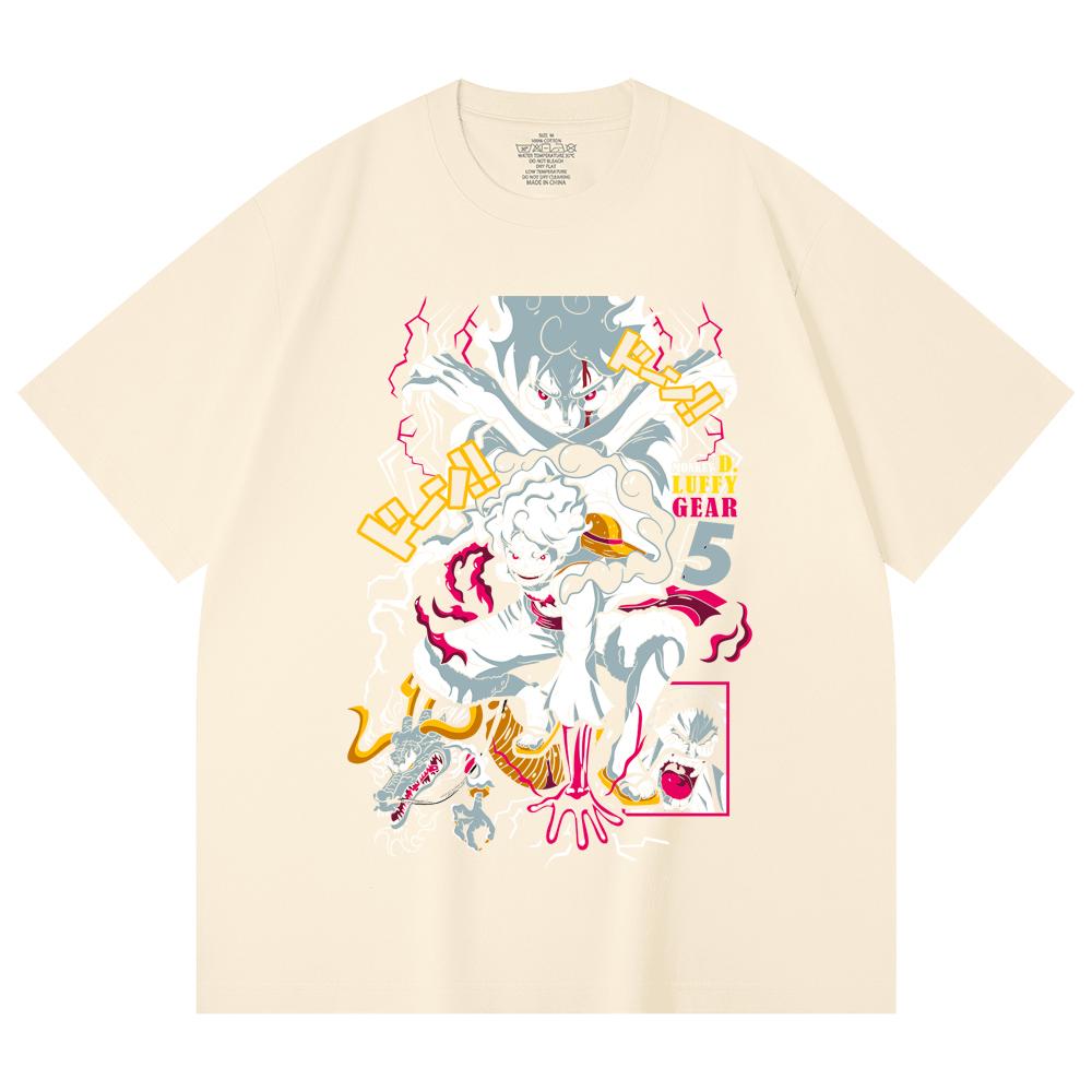 

230 г/м² 100% хлопок Цельный V23 Принт Luffy Gear Унисекс Тяжелая хлопковая футболка XS абрикосовый