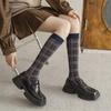 Chaussettes Longues à Carreaux Rétro Harajuku Chaussettes Genoux Vintage JK pour Filles d'École Bas Mode pour Femmes