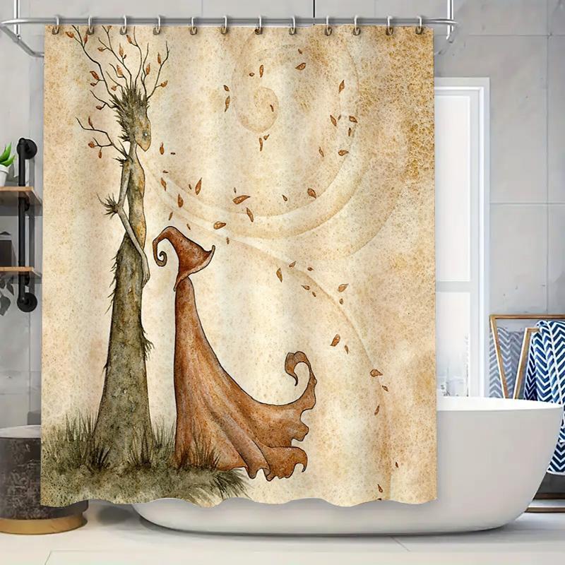 

Halloween Shower Curtain Spooky Gothic Horror Bat Spiderweb Witch Pattern Bathroom Decor Vintage Dark Fantasy Home Textile W60H190(CM)-1 Pcs