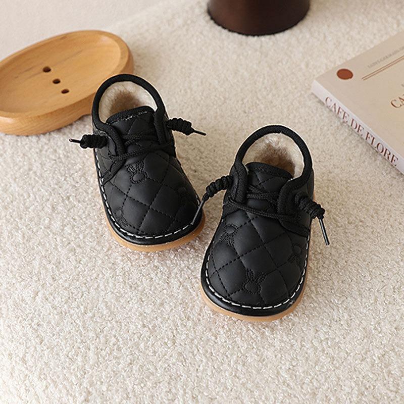 Baby Shoes with Fleece Lining Squeaky Warm First Walkers for 0-2 Years Old, Unisex Toddler Insulated Shoes