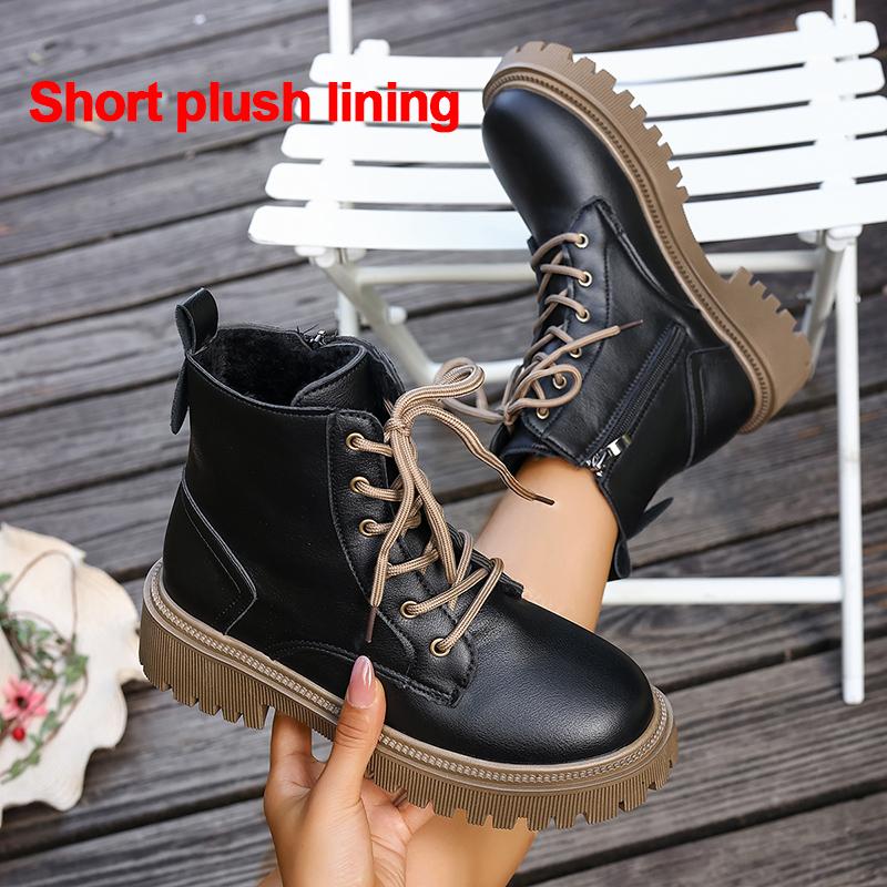 

Модные женские осенне-зимние короткие плюшевые ботильоны больших размеров, модные черные ботинки из искусственной ПУ кожи, женские ботинки на платформе с молнией и нескользящей подошвой 42