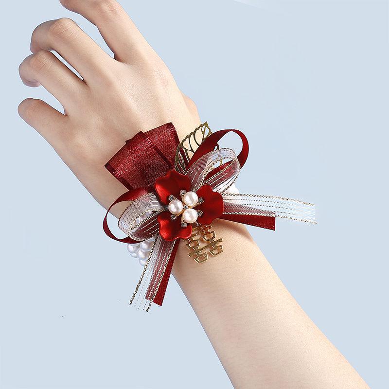 Koreanischer Stil Brautjungfern-Handgelenk-Corsage & Boutonniere – Schlichter Handblumenschmuck für Hochzeitsfeier