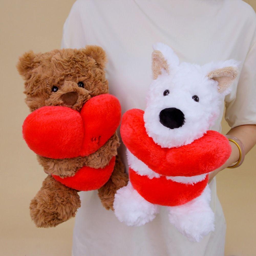 Interactive Heart Beart Stuffed Animal Doll Fluffy West Highland Dog Doll  Decoration Gifts