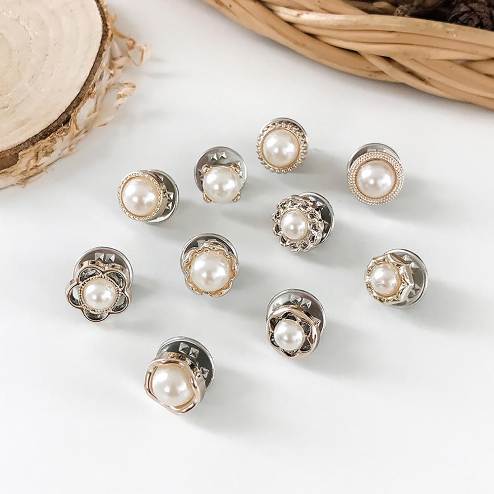 10Pcs/Set Simple Alloy Brooch Prevent Wardrobe Malfunction Botton Decor for Clothes