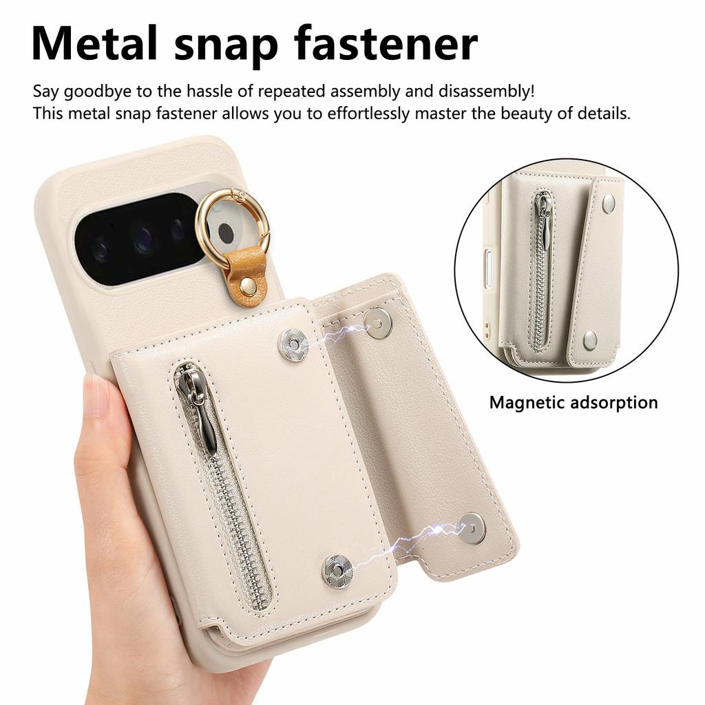 For Google Pixel 10 Pro XL/9 Pro XL Case D-Ring Holder Leather + PC + TPU Phone Cover with Wallet Kickstand