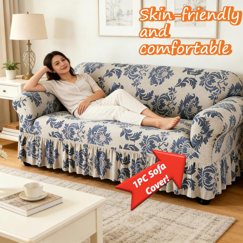 Full Wrap Stretch Milk Silk Sofa Cover Anti-Slip Skirt Style Sofa Protector Nordic Home Furniture Elastic Fitted Sofa Cover