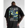 A Men'S Casual T-Shirt Featuring a Trendy Homage To Van Gogh'S "Starry Night" Artwork Along with The Number 1853 Print On It. It Is Comfortable