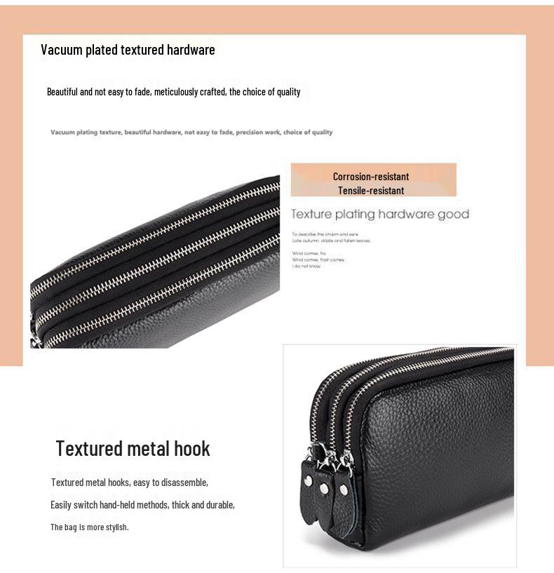 Extra Große Damen-Clutch aus Rindsleder: Dreilagige Reißverschluss-Handgelenktasche & Handy-Geldbörse aus echtem Leder.