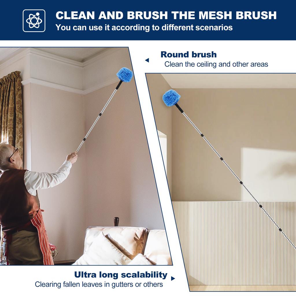 Cobweb Duster Extendable Fan Cleaner Duster with Extension Pole Multi-purpose Spider Web Brush Cleaning Kit Long Handle Spider