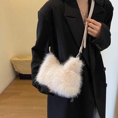 Sac à Bandoulière Femme Sac Bandoulière Doux Moelleux Fourrure Synthétique Sac à Main de Luxe Sac d'Hiver pour Femme 2025 Portefeuille Pochette pour Dames