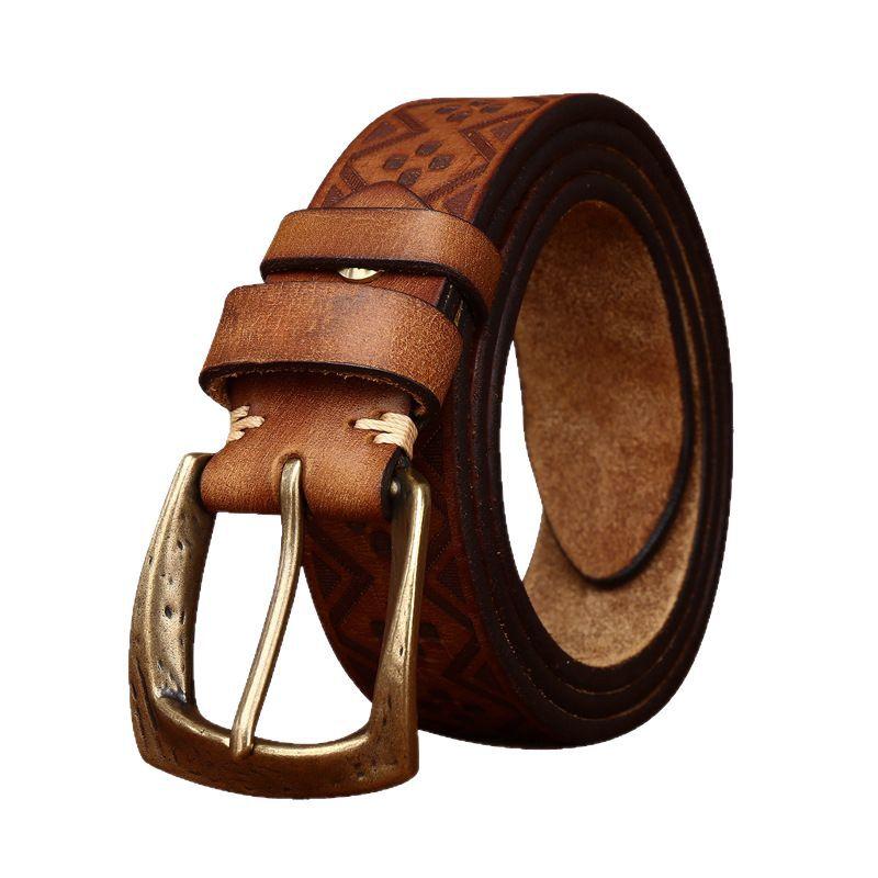 Rare Thickened First Layer Cowhide Belt Men'S Genuine Leather Pin Buckle Personality Niche Trend Casual Laser Engraving Belt Men