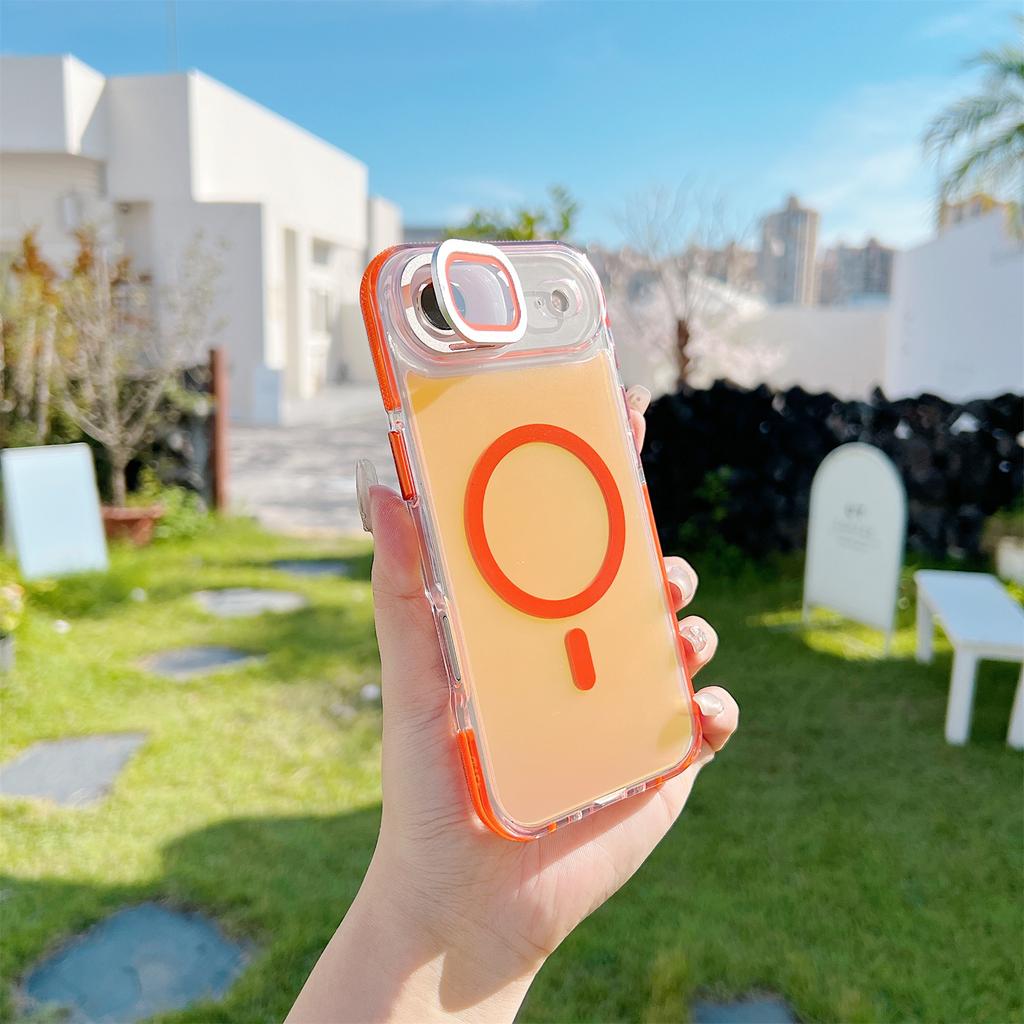 For iPhone Air Magnetic Case TPU Acrylic Phone Back Cover with Lens Film and Kickstand