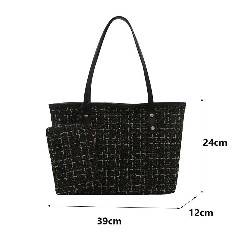 Large Capacity Women Shoulder Underarm Bags Simple Plaid Versatile Ladies Tote Bag Purse Portable Female Handbags with Zipper