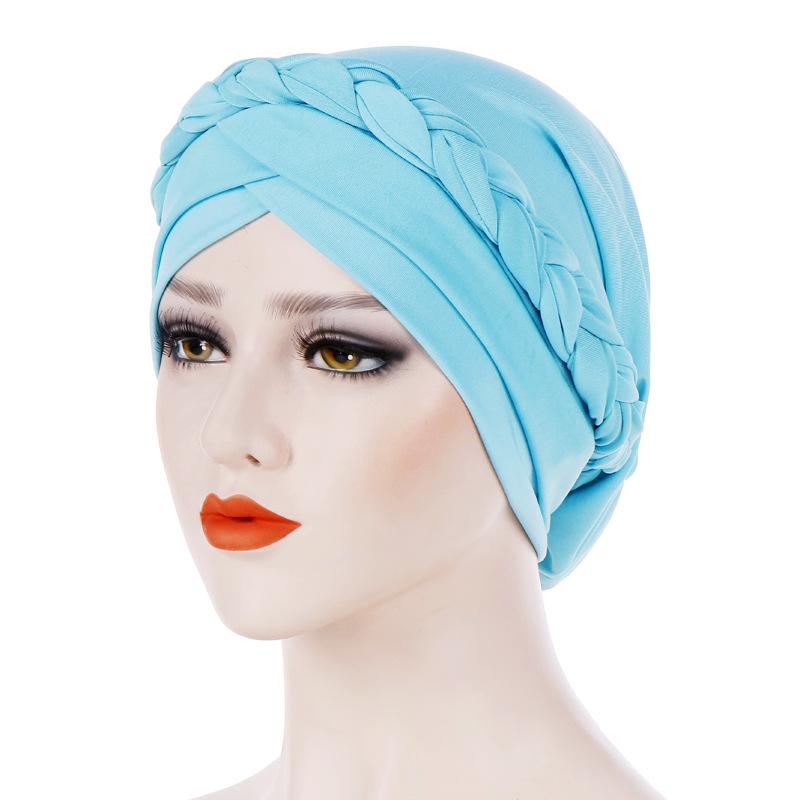Forehead Cross Turban Bonnet For Women Pure Color Cotton Braid Inner Hijabs Indian Wrap Hijab Underscarf Caps Muslim Headdress
