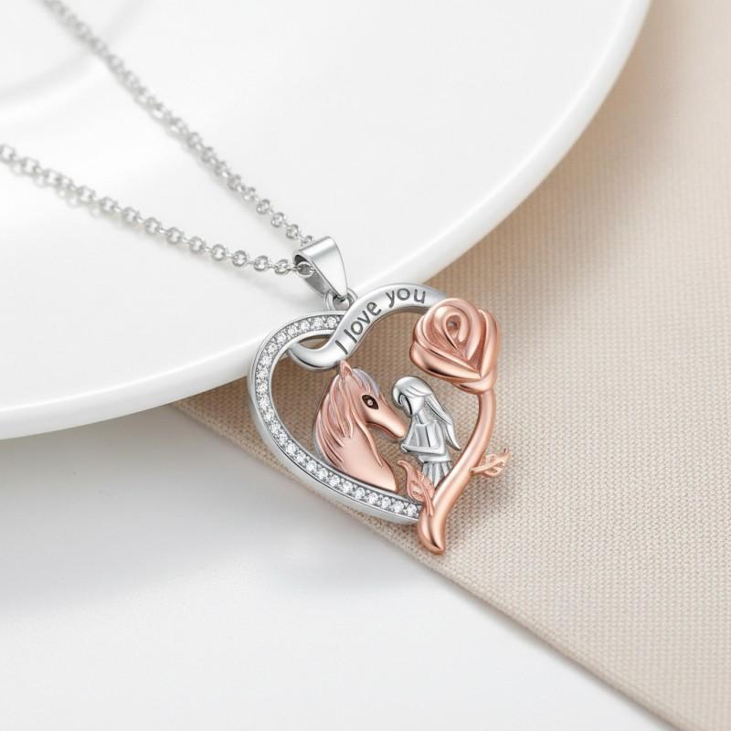 Roségold Pferdeanhänger Halskette Damen Elegant Kreuzkette Choker Leichter Luxusschmuck Tägliches Tragen
