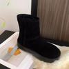 Leather Snow Boots Women's New Winter Velvet Lamb Wool Cotton Shoes Medium Tube Thick-soled Versatile Martin Boots