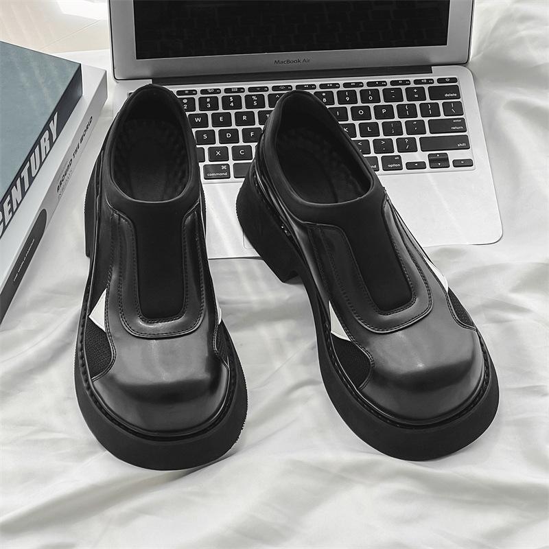 

2024 новые темные туфли дерби мужские туфли сетчатые кожаные туфли толстая подошва увеличивающие большую голову туфли 60713-J 44 чёрный