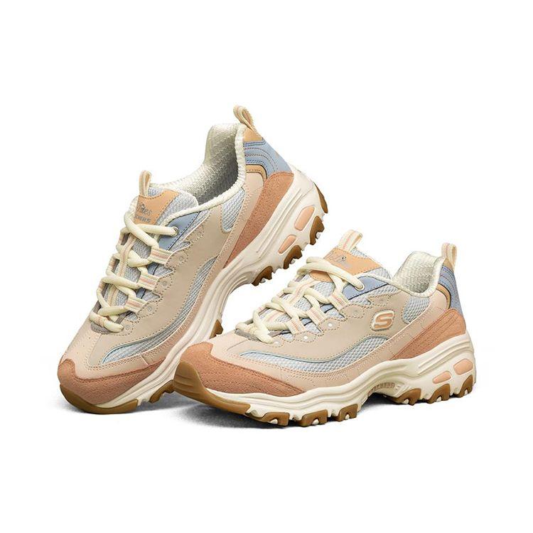 Skechers DLites 1.0 Różowa Herbata Galaretka Herbata Mleczna Niedźwiedź Siateczka Sznurowane Amortyzujące Odporne na Ścieranie Oddychające Zwiększające Wzrost Niskie Buty Ojcowskie 149238-ROS