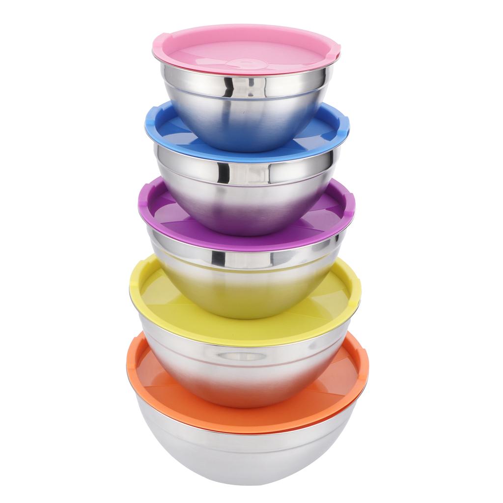 5pcs/set Stainless Steel Mixing Bowl Food Storage Preservation Box with Lids Cookware for Home Kitchen