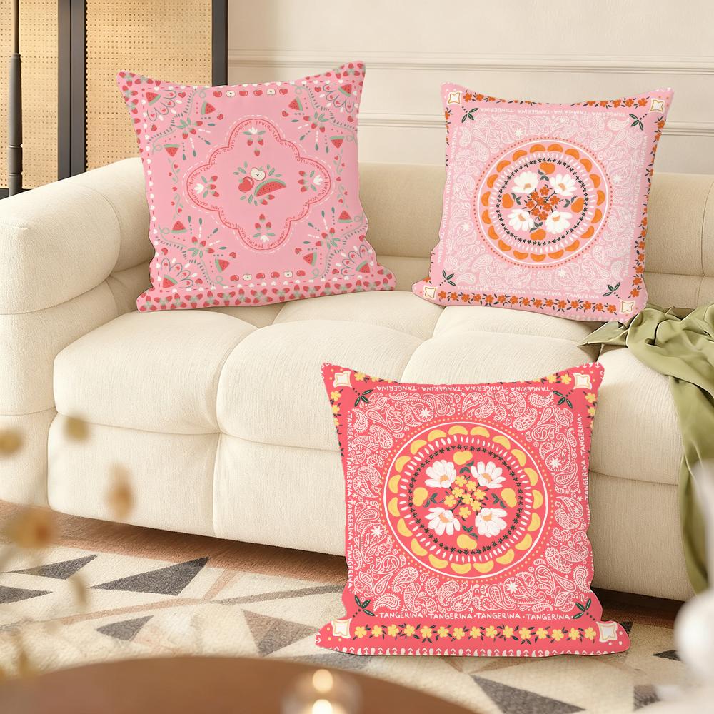 Pink Retro Flowers Cushion Cover Natural Linen Organic Fabric DoubleSided Printing Couch Pillow Covers Home Decor