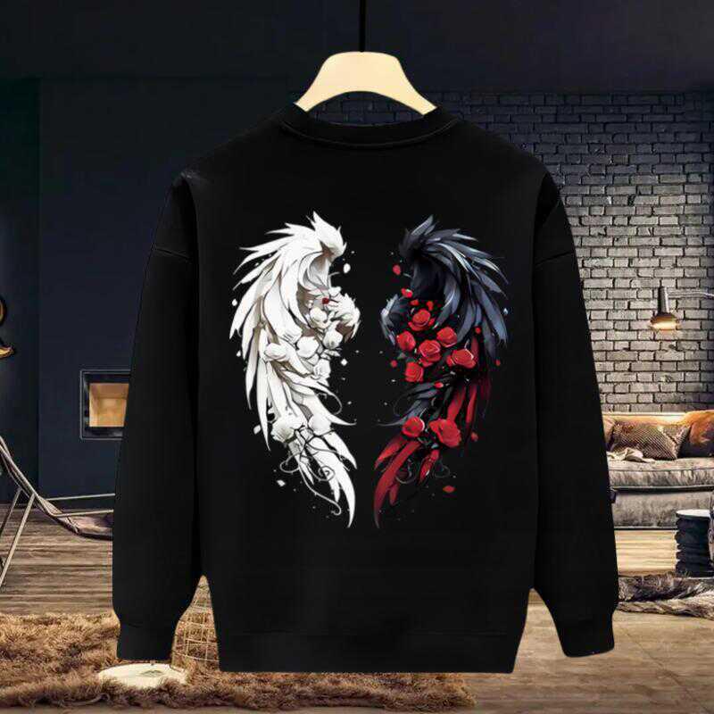 

Guochao Men s Street Style Hoodie - 2024 Spring/Autumn Loose Round Neck Plus Velvet Casual Wear XXL