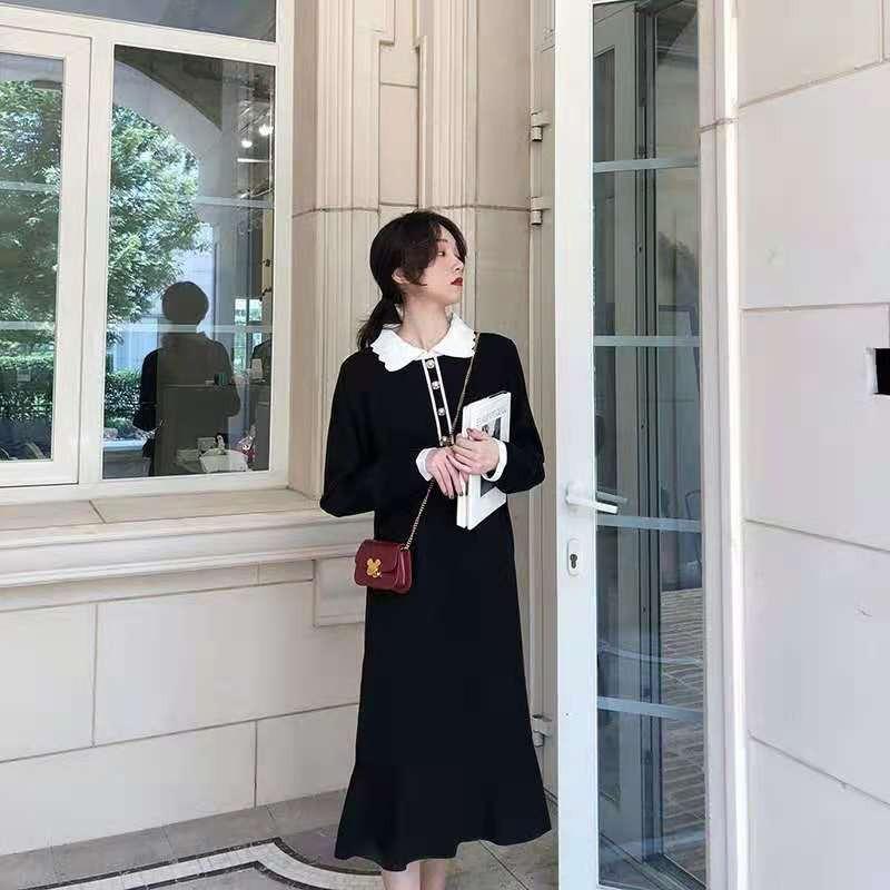 Black Sweater Skirt Lazy Style Loose Straight Skirt Minimalist Style Long Sweater Knitted Dress
