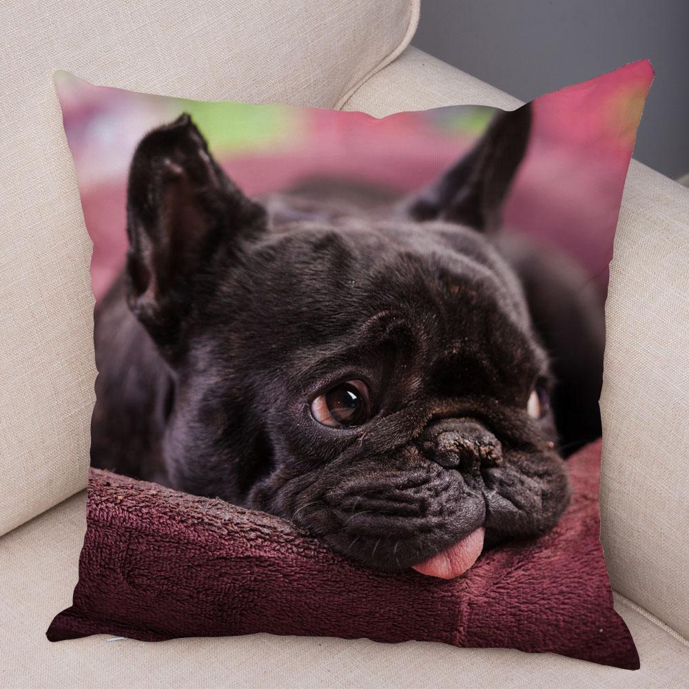 Cute Pet Mini French Bulldog Pillowcase Home Sofa Car Decoration Animal Dog Cushion Cover Printed