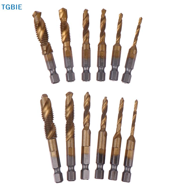 [TL]6 Stück Kombinierte Metrische Gewindebohrer-Bohrer Schraubengewinde Sechskant Schaft Maschine Titan HSS Gewindebohrer Bit Werkzeug Für Metall Stahl Holz Kunststoff