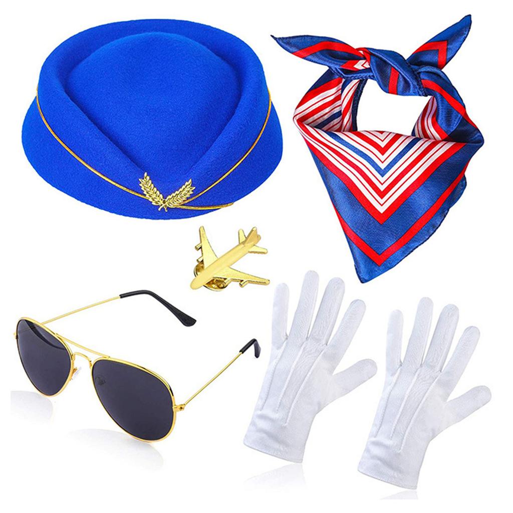 Stewardess Costume Stewardess Accessories Stewardess Hat Stewardess Gloves Airplane Brooch Pin Stewardess Neck Scarf