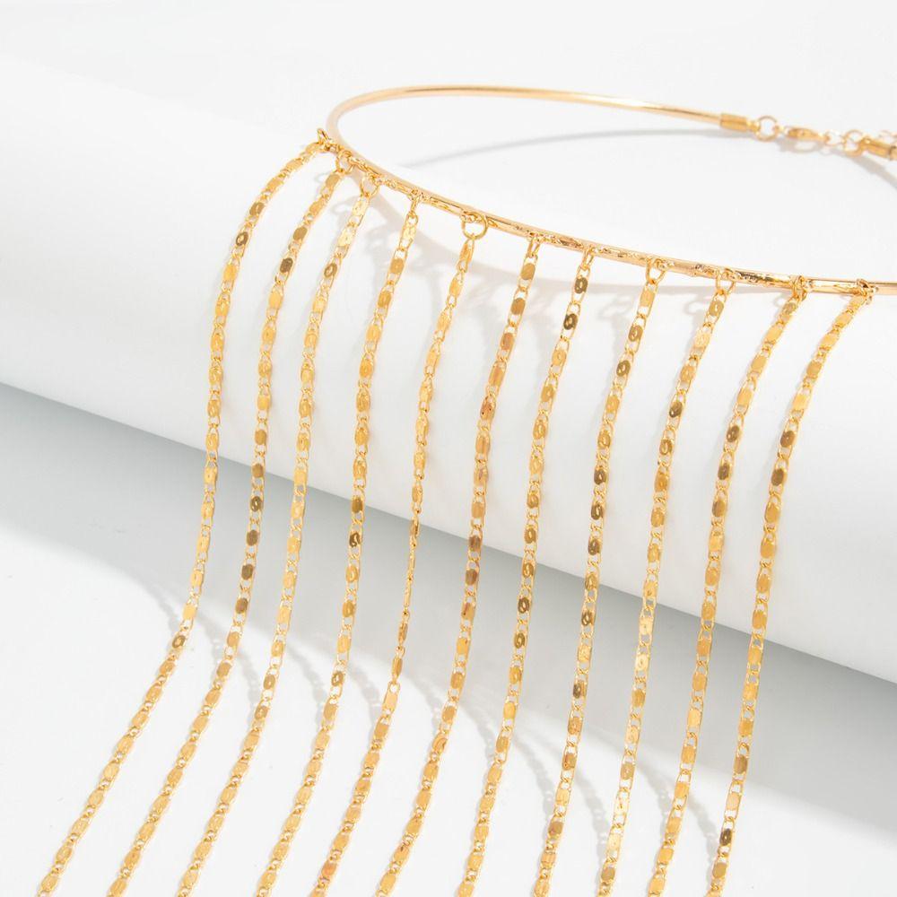 Fashion Bohemian Geometric Circular Collar Gold Charm Gold Jewelry Silver Personalized Tassel Necklace Collarbone Chain