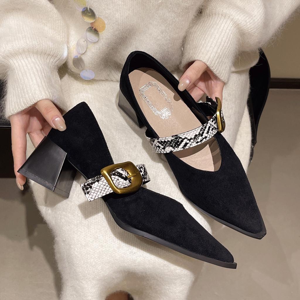 Spring and Summer New Women's Shoes European and American Fashion Pointed French Simple Commuter Shoes Shu Korean Version Fashion Mother Shoes