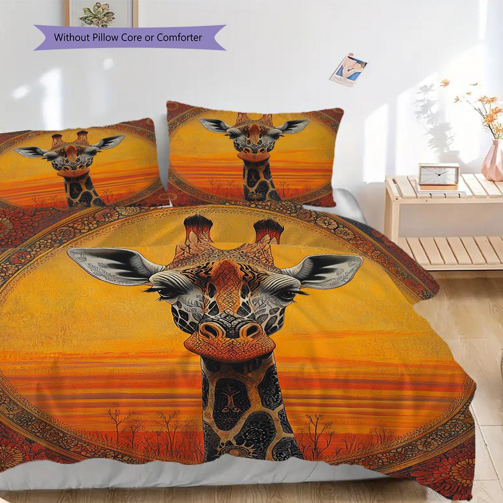 Grassland Giraffe Pattern Bedding Quilt Set Quilt Cover Pillowcase Home Decoration Birthday Gift (1 * Duvet Cover + 2 * Pillowcase, Without Core)