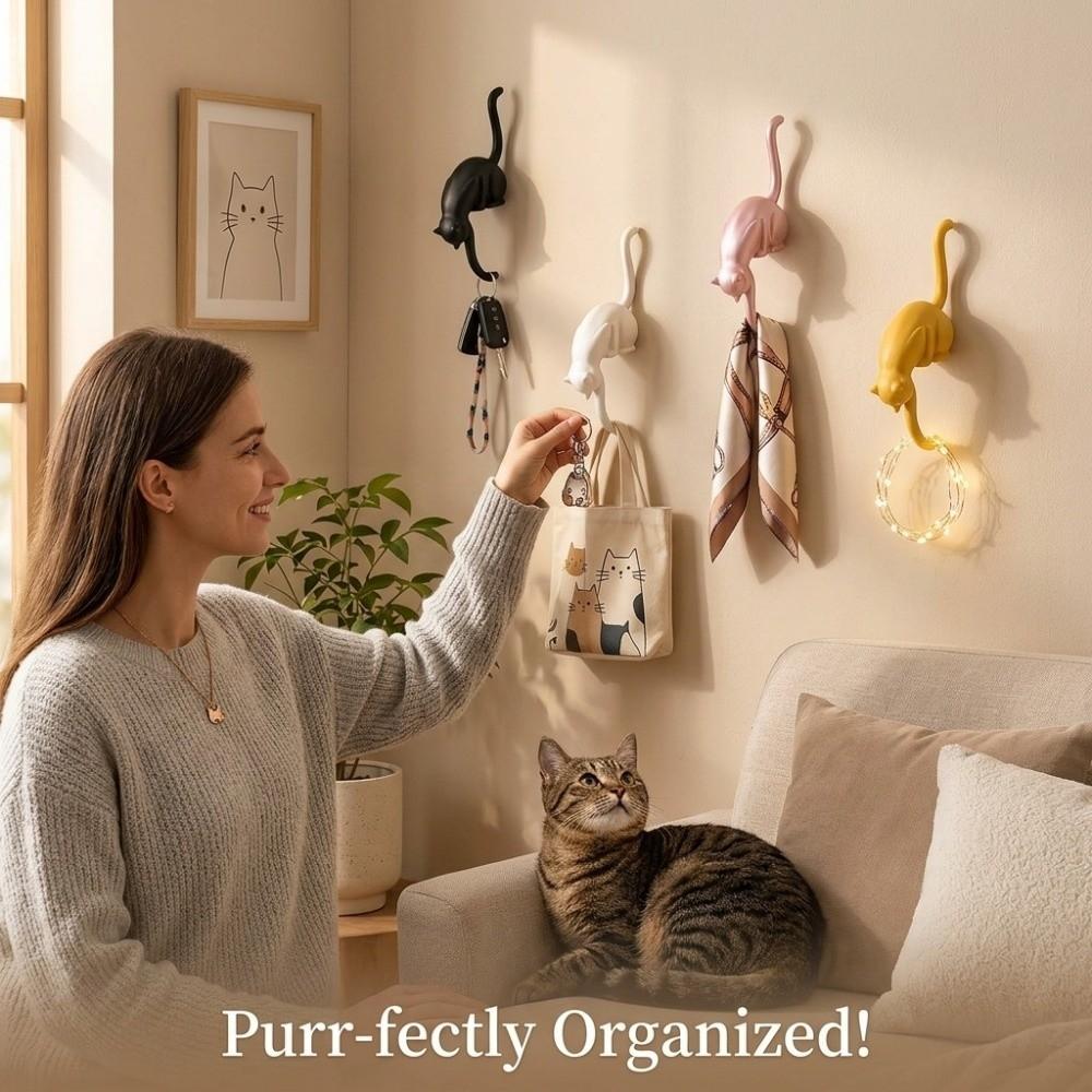 Cute Figurine Cat Wall Hook Light 3D Printed Cat Hanging Hook Lovely Cat Decor Lamp Bedroom