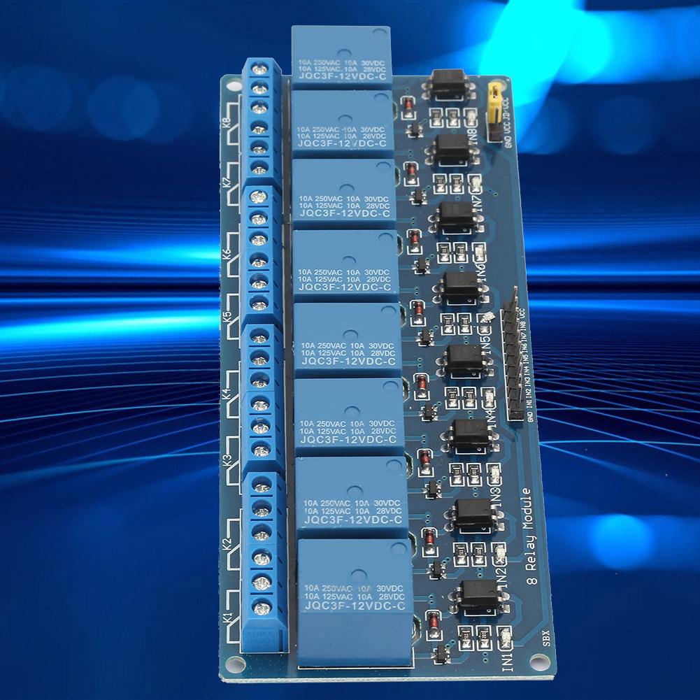 8 Channel Relay Module with Optocoupler Isolation Blue Board PLC Relay Module for Control(12V)
